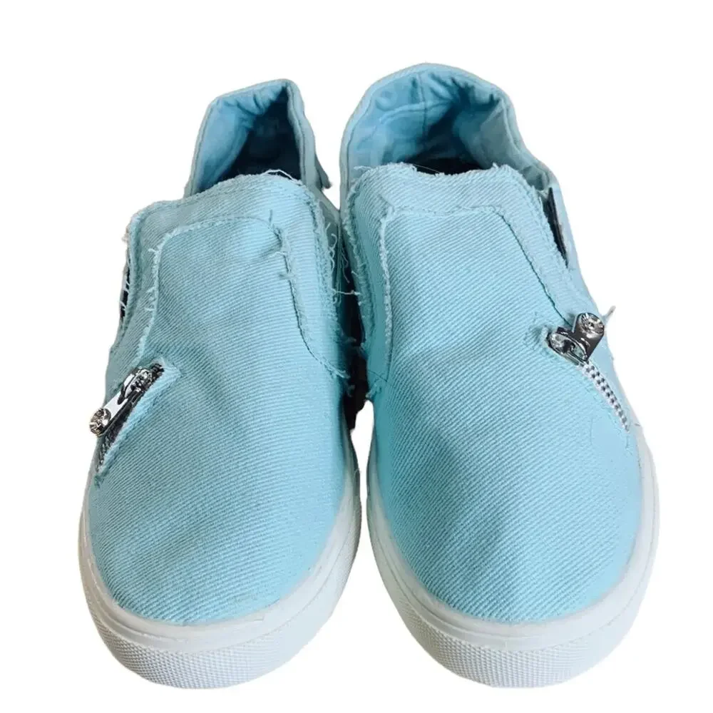 Light blue denim distressed slip on sneakers. Size 10 /40‎ - Picture 7 of 9
